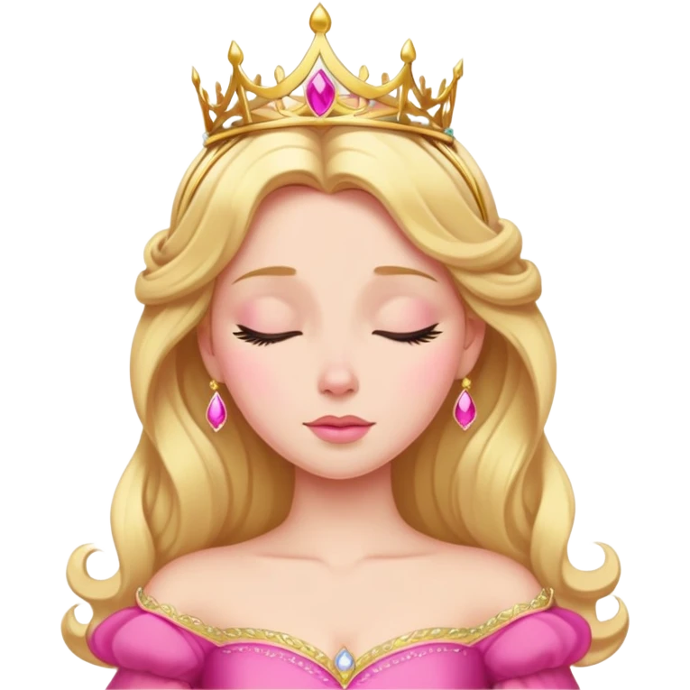 Aurora Sleeping Beauty from hips up, bright pink ballgown, golden blonde hair with gold tiara, minimal style but very recognizable emoji