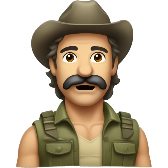 mustachioed Rambo winks emoji