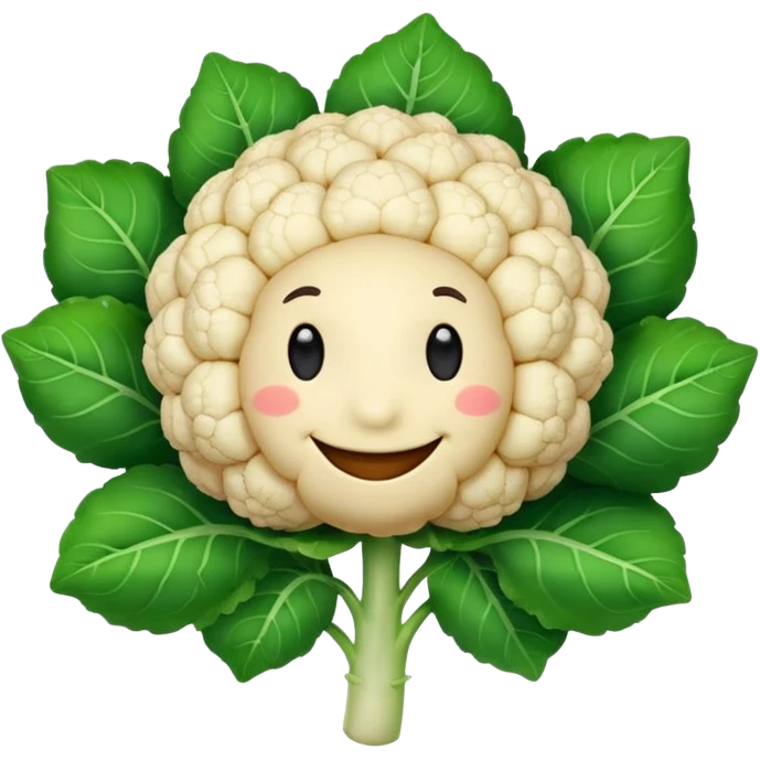 cauliflower with green leaves, friendly, emoji style, no text emoji