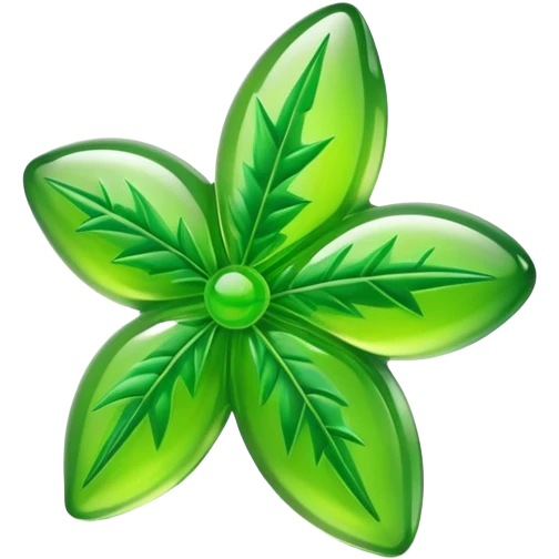 generate an emoji-style image of a juicy gummy shaped like a marijuana flower emoji