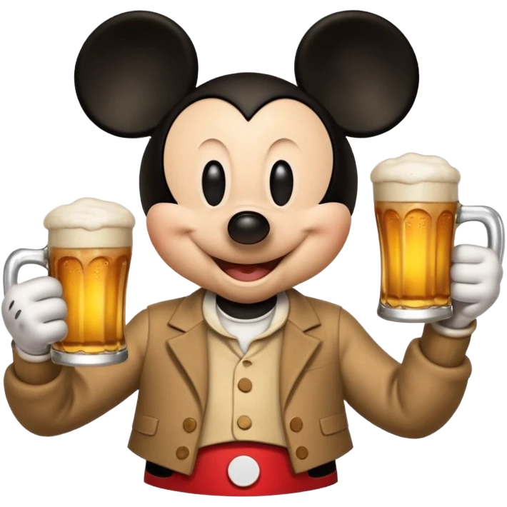 Mickey Mouse holding a beer emoji