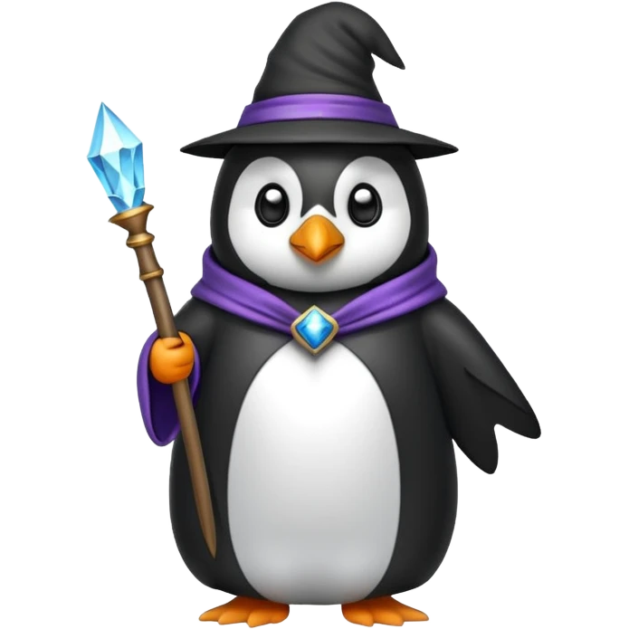 penguin wizard holding a wand emoji