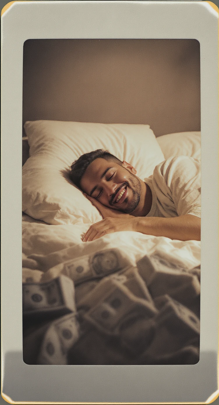 happy person napping on mattress of money emoji
