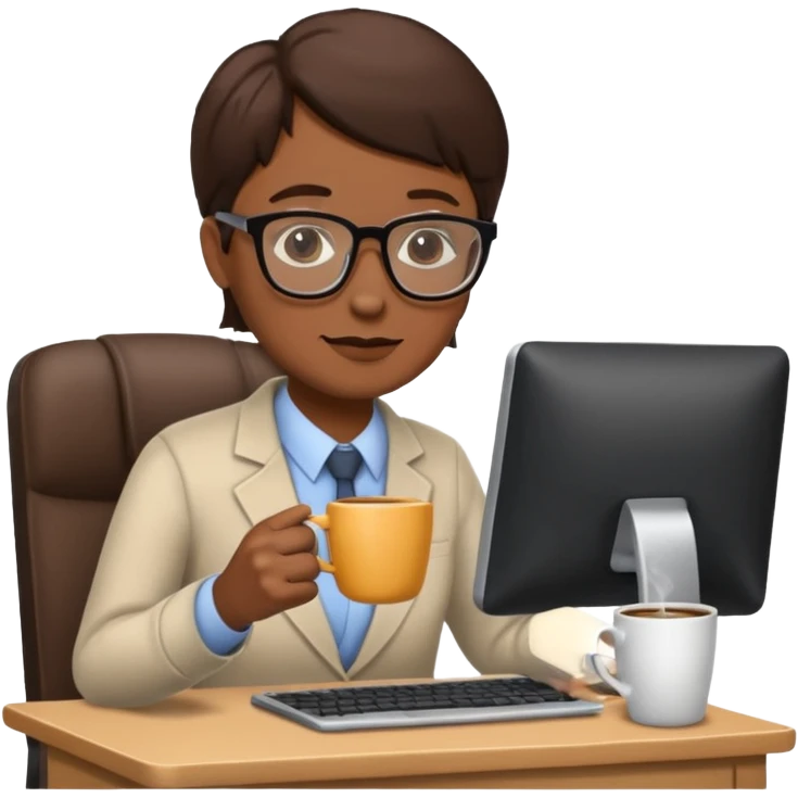 Teacher at computer drinking coffee emoji