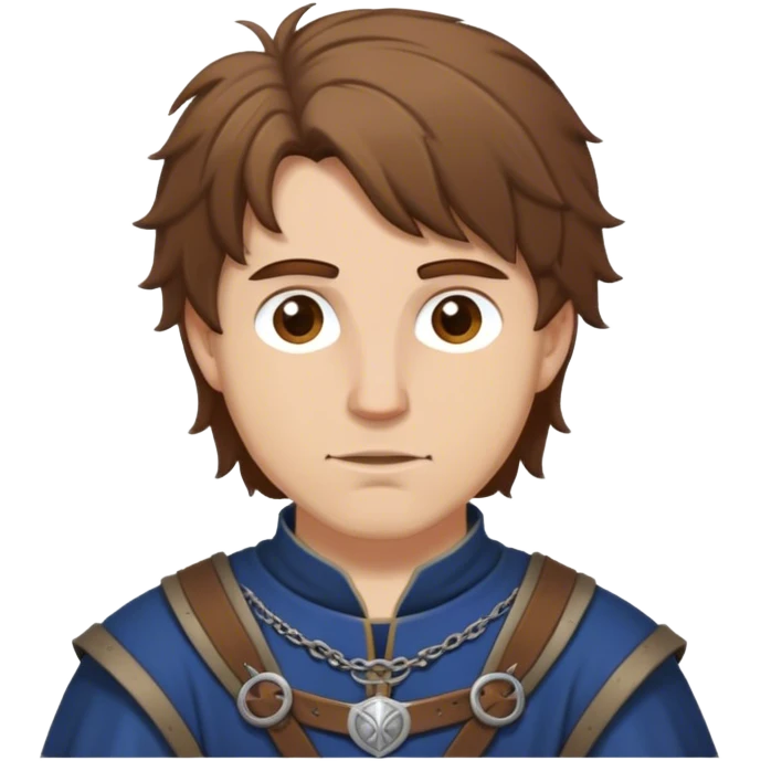 medieval outfit worn by a DnD themed fantasy character. basic low level clothes. clothes only above the waist. The clothes are only above the waist. The character's haven't arms. character is brown hair brown eyes messy hair white man. emoji