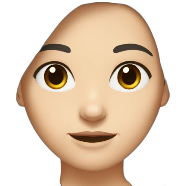 White woman with shoulder length dark brown hair parted in the middle wearing black top emoji