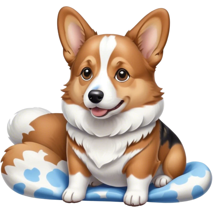 Brown and white corgi with blue Merle pattern on their back emoji