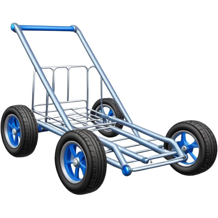 Race car whose frame and suspension is made of shopping cart material  emoji