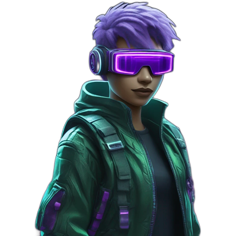 3D Emoji of a techwear Futuristic streetwear metaverse high tech clothesLemon green and purple neon READY PLAYER ONE matrix Cyberpunk emoji