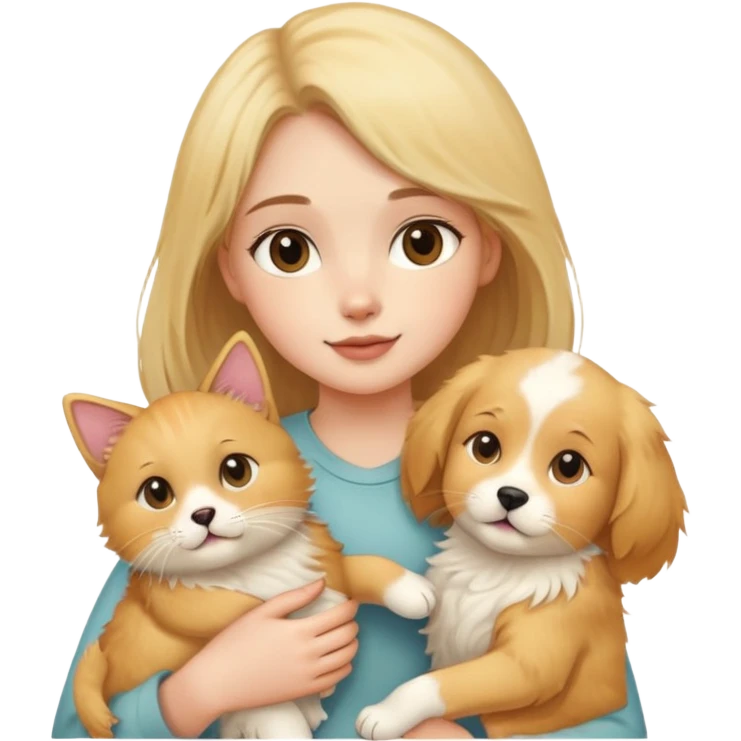 Girl holding a cat and a dog emoji