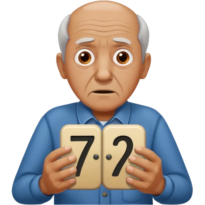 generate iphone emoji of a old gguy hold 7 and 11 numbers on hands scaried emoji