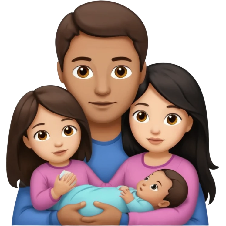 Mom and dad and baby girl brown dad light skinned mom and baby women with long black hair emoji