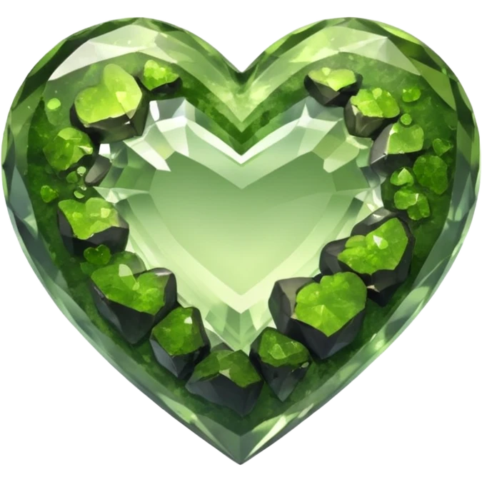 Slightly mossy heart shaped crystal rock emoji