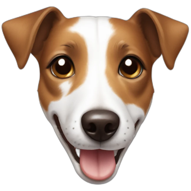 White and brown Jack Russell Dog smiling with a stain in the middle of her head  emoji