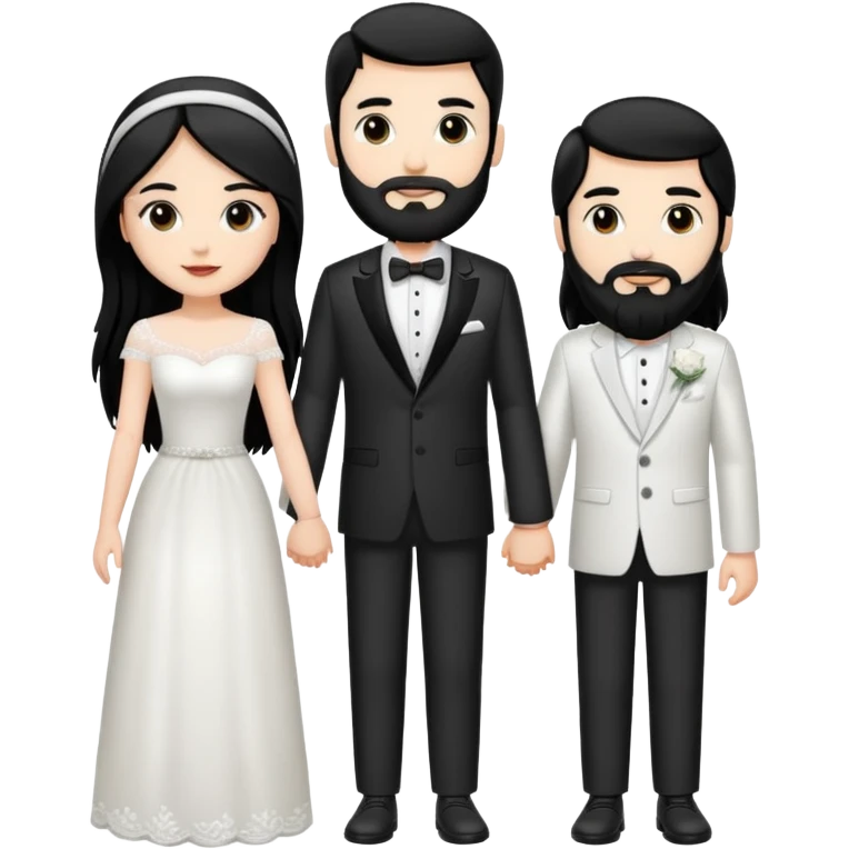couple of newlyweds holding hands, white skin man with black hair and beard; white skin woman with long black hair and black eyes emoji