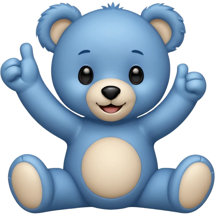 Un petit nounours peluche bleu qui souris et qui tend un bras avec un pouce en l'air  emoji