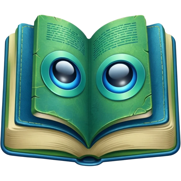 green and blue book with an abstract symbol on it emoji