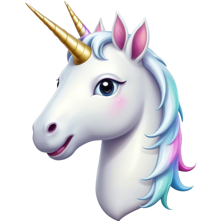 Cinematic Comical White Unicorn Portrait Emoji, Head tilted dramatically with an exaggeratedly amused expression, featuring a slender, radiant form with a playfully sparkling horn and wide, comically expressive eyes full of enchanting disbelief, Simplified yet hilariously expressive features, highly detailed, glowing with a slightly sassy magical glow, high shine, dramatic yet playful, stylized with an air of cheeky mythic mischief, soft glowing outline, capturing the essence of a meme-worthy white unicorn that looks ready to prance its way into viral fame! emoji