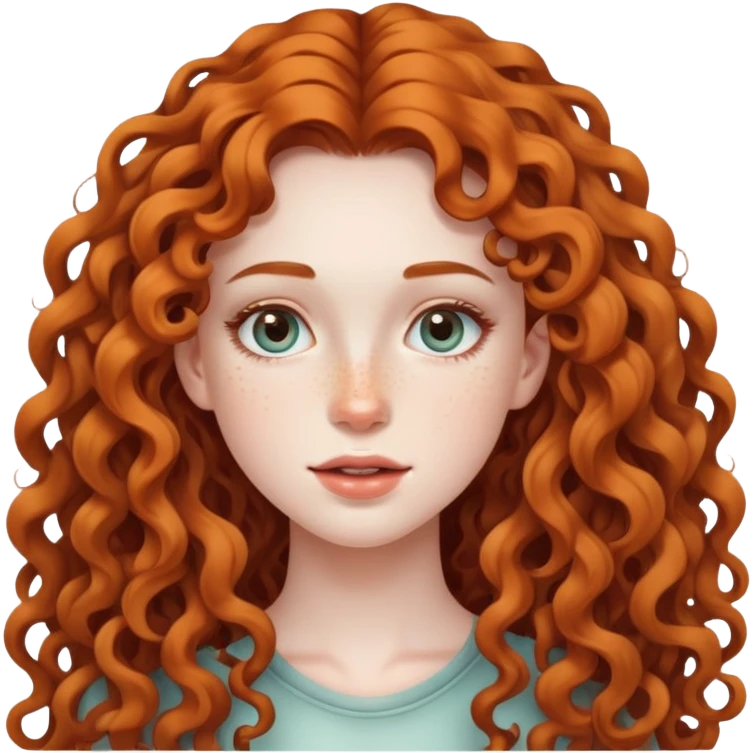 Attractive girl with extremely long curly hair and many freckles on her face emoji