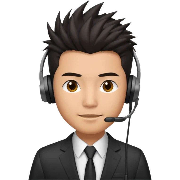 asian man headset suit face only spikey hair in front dark hair  emoji