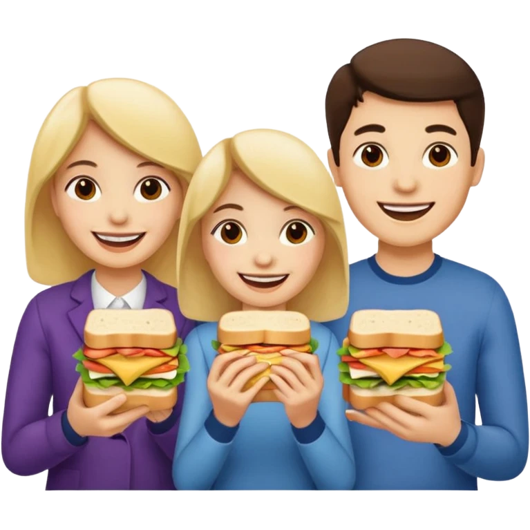 three people eating sandwich emoji