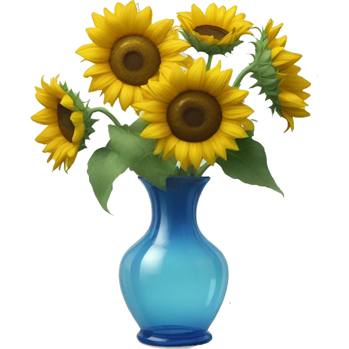 Sunflowers in a blue clear vase  emoji