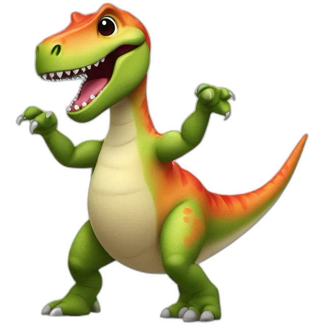 dinosaurio bailando con una frase que diga bienvenidos tiesos  emoji
