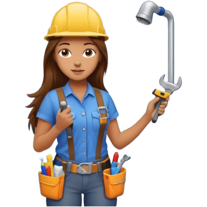beautiful girl with long brown hair constructing new bathroom area with new shower and amenities  emoji