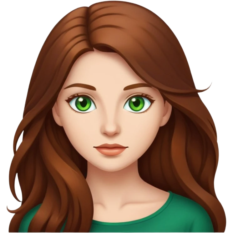 Woman with long brown hair and green eyes emoji
