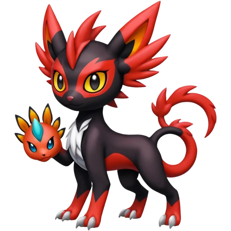 Colorful Meloetta-Litten-Guilmon-Darkrai-Pokémon-Fakémon-fusion-hybrid-creature emoji