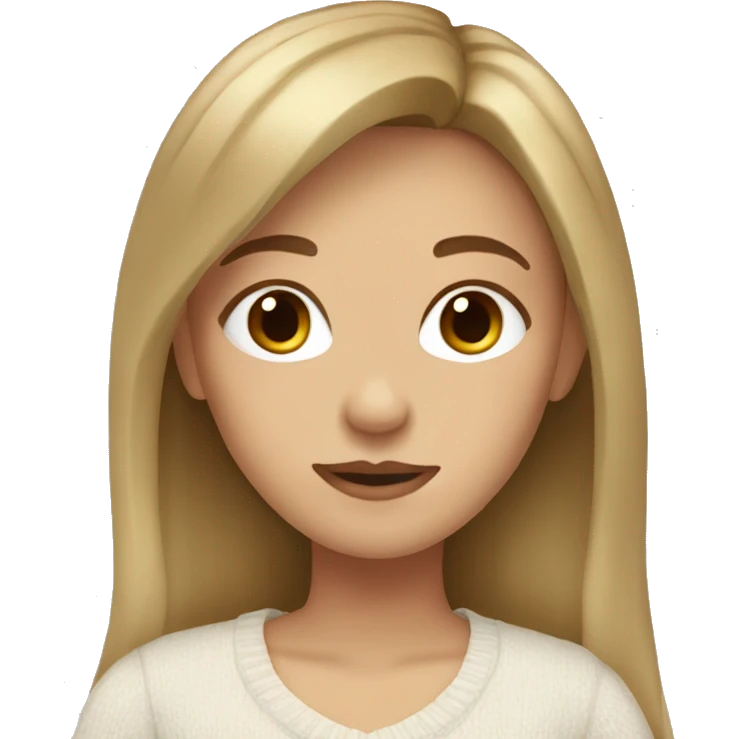 Girl with long dark blonde hair, bangs, brown hair and a white sweater emoji
