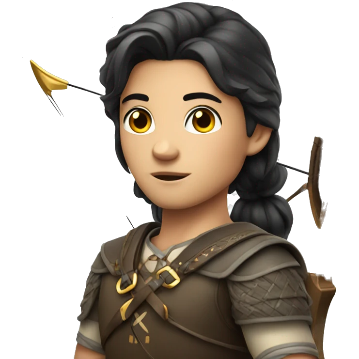 an archer aiming, dark hair, bright skin, emoji