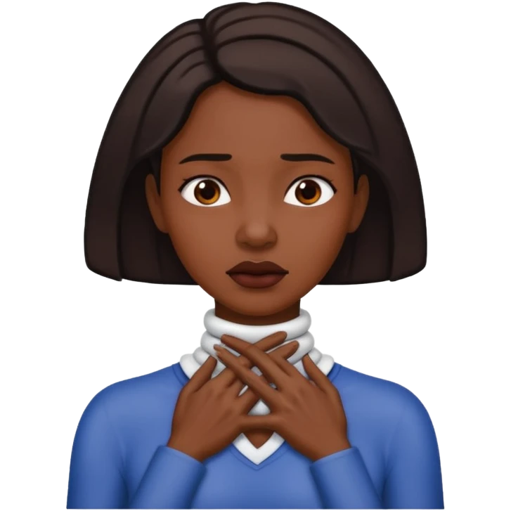 👩🏽 with hands choking her neck emoji
