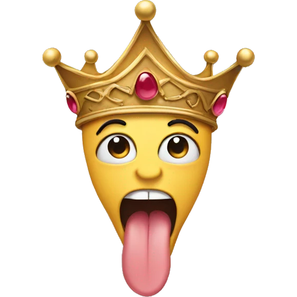 Tongue out wearing a crown emoji