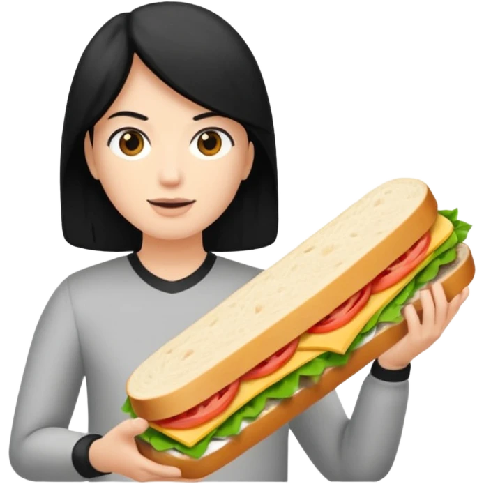 mach mir eine sportliche person mit schwarzen haaren die gerade offensichtlich heißhunger hat emoji