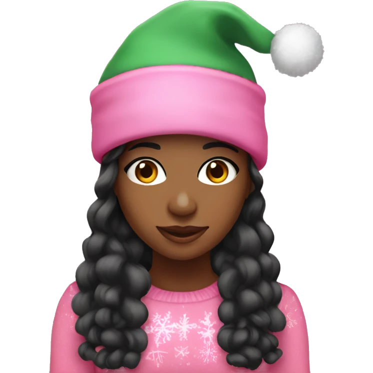 Pink Christmas pretty black girl with pink hat emoji