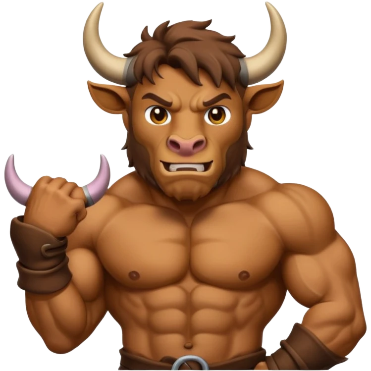 An emoji of a Cretan Minotaur. It has the body of a man and the head of a bull. emoji