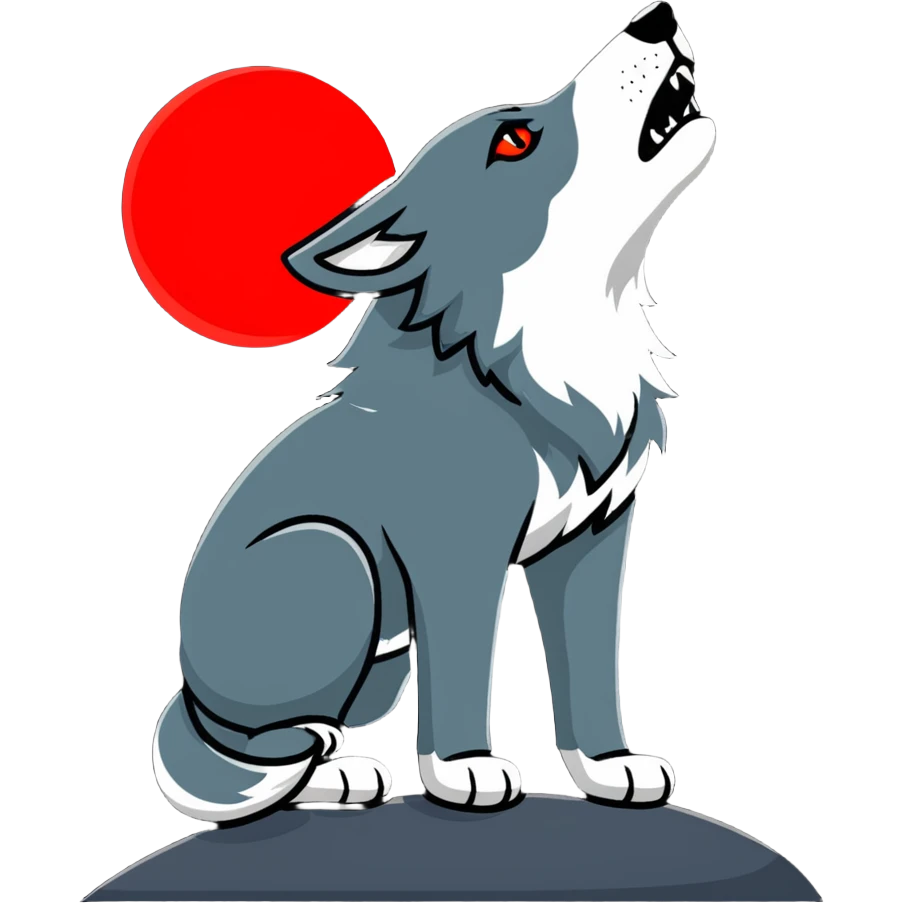 Wolf with red moon, howling, Red Rising symbol emoji