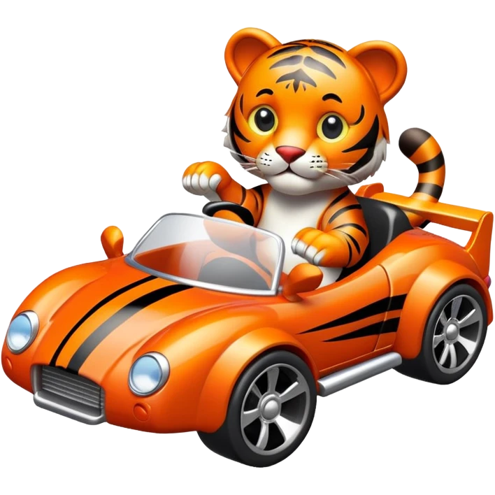 cute tiger holding toy hot wheel car emoji