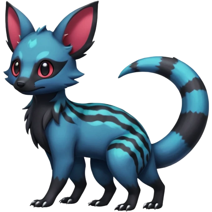 Rare beautiful pretty handsome exotic cute epic aesthetic gothic colorful Salandit-Eevee-Civet-species-Fakemon-hybrid-creature, with markings, full body emoji