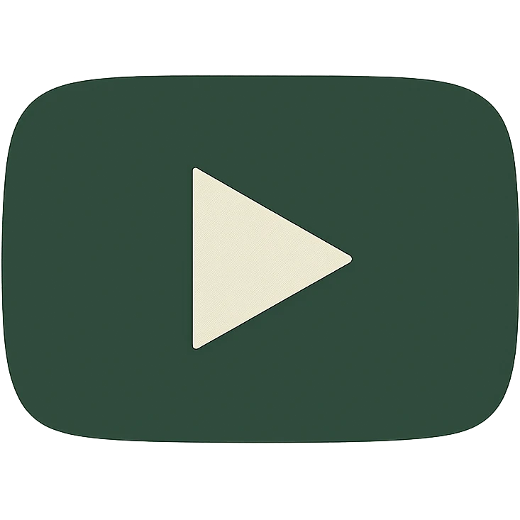 minimalist YouTube logo, rounded rectangle with dark green fill, play triangle in light beige, no other colors, no background emoji