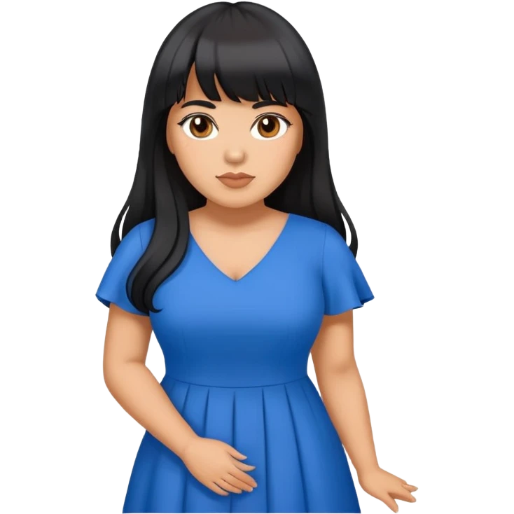 Latina medium skin tone with bangs black long hair plus size blue dress emoji