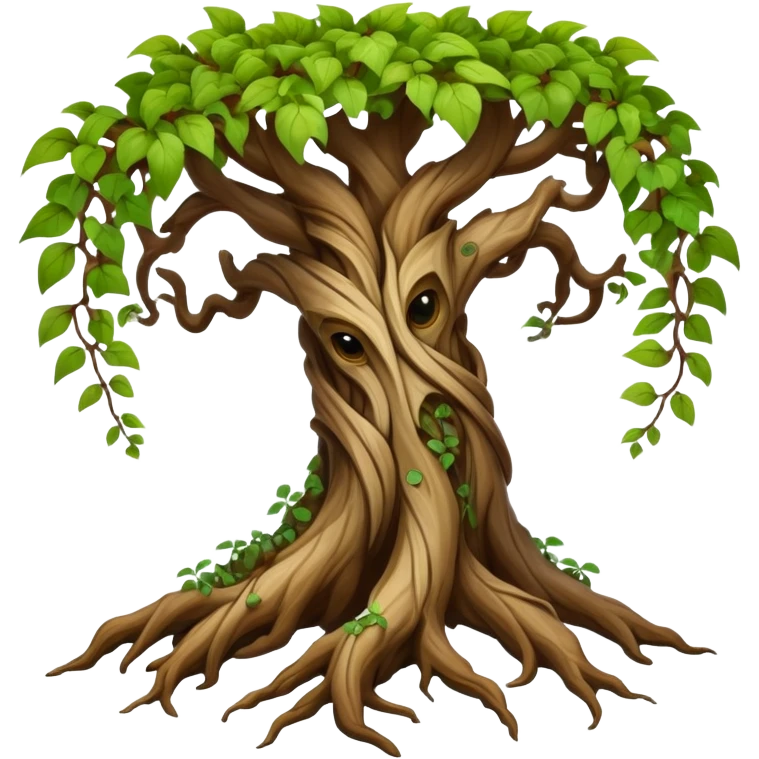 A quadrupedal creature with a body composed of twisted bark and gnarled wood, its limbs branching into root-like digits and its back sprouting a canopy of leaves that change color with its mood.

 emoji
