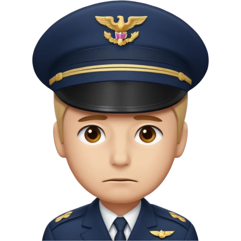 Slack-style emoji of a pilot wearing a navy captain hat feeling sad emoji