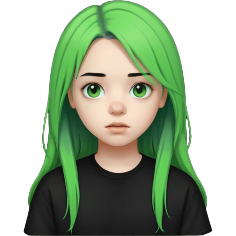 A teenager who looks like Billie Eilish when she had green and black hair emoji