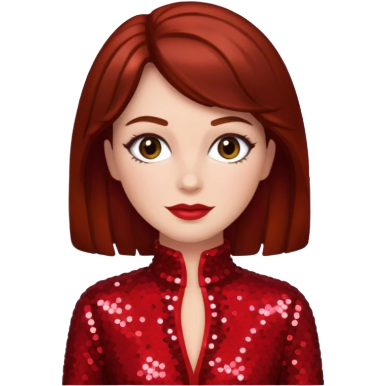 Carol Lawrence with dark auburn hair, red sequin outfit emoji