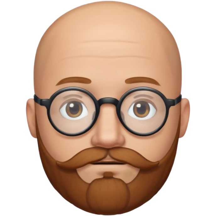 emoji 32-year-old white man, bald with a chestnut beard and mustache, small head with round black glasses. emoji