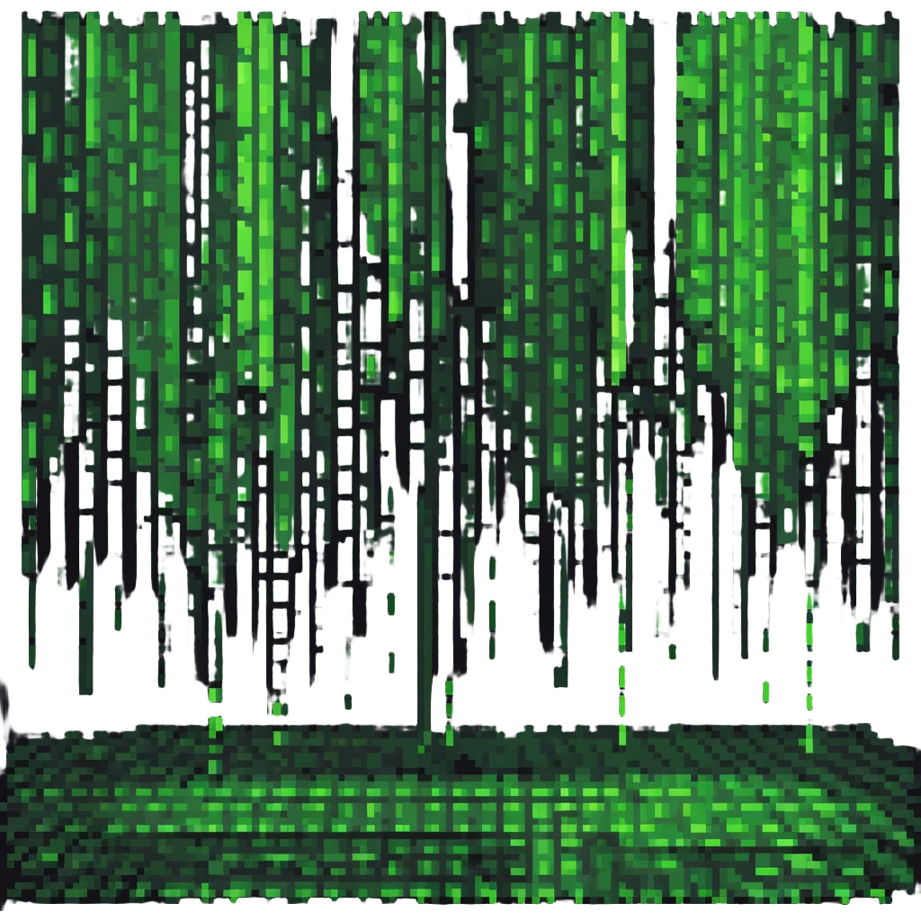 Neo from The Matrix with green digital code raining down, pixel style emoji