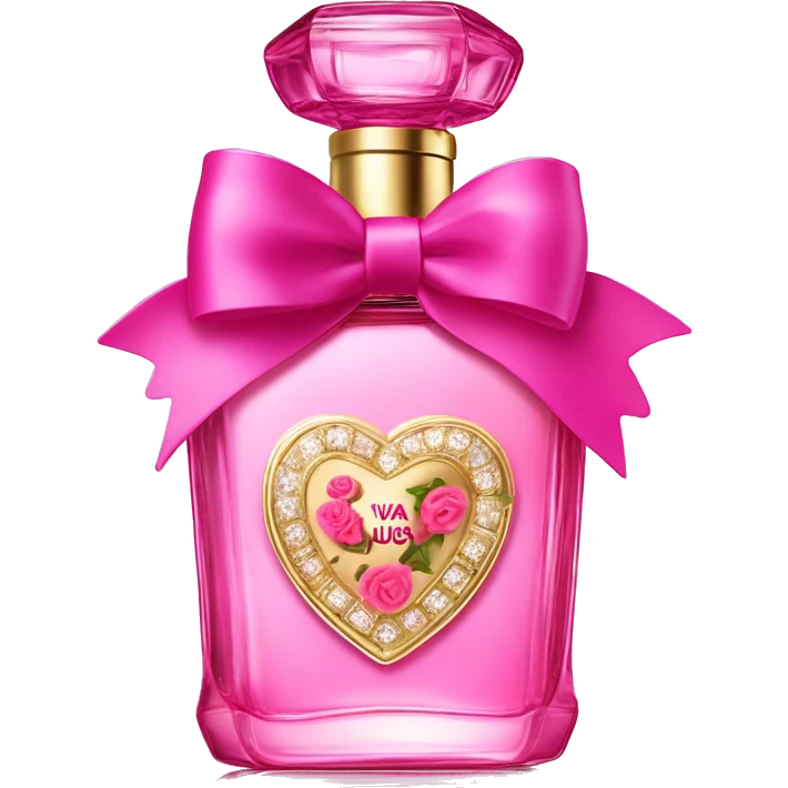 Viva la juicy parfume with a pink bow and gold writing with roses on the bottle emoji