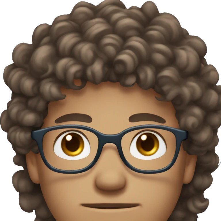 Curly, brown hair, faded sides male with light blue eyes, round glasses, sharp jawline, white skin emoji